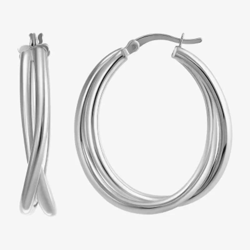 Womens Sterling Silver 35mm Round Hoop Earrings