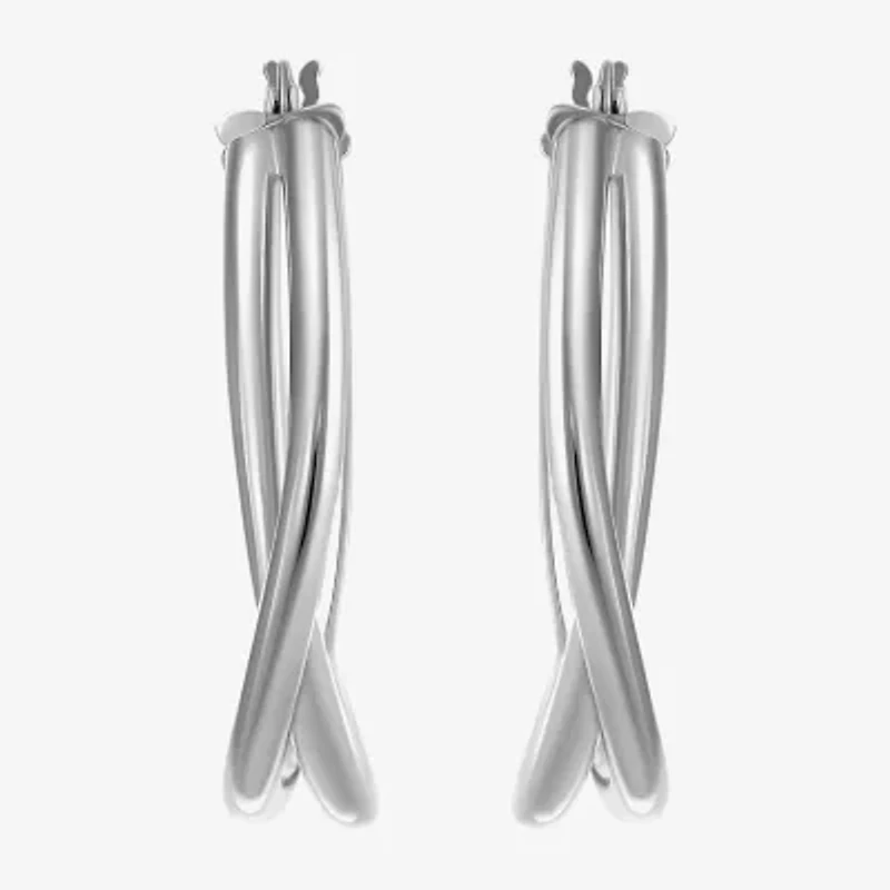 Womens Sterling Silver 35mm Round Hoop Earrings