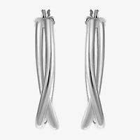 Womens Sterling Silver 35mm Round Hoop Earrings