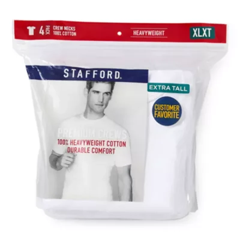Stafford Heavyweight Mens 4 Pack Short Sleeve Crew Neck T-Shirt Tall