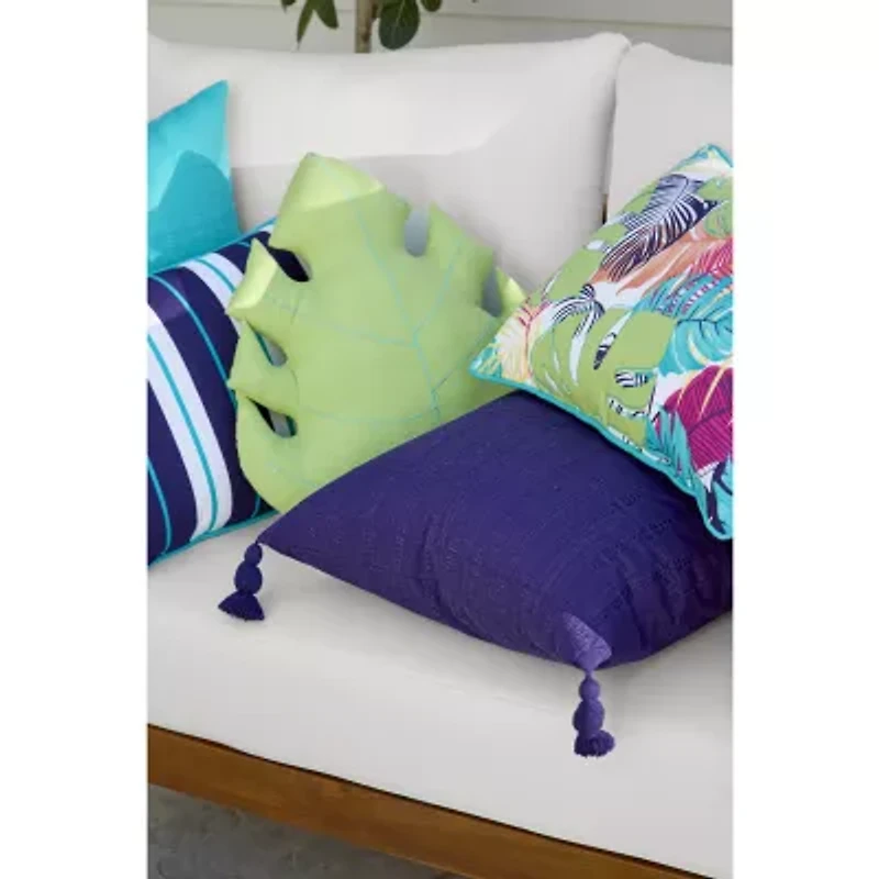 Turquoise Sun Ink Stripe Self Cording Rectangular Throw Pillow