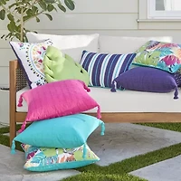 Turquoise Sun Ink Stripe Self Cording Rectangular Throw Pillow