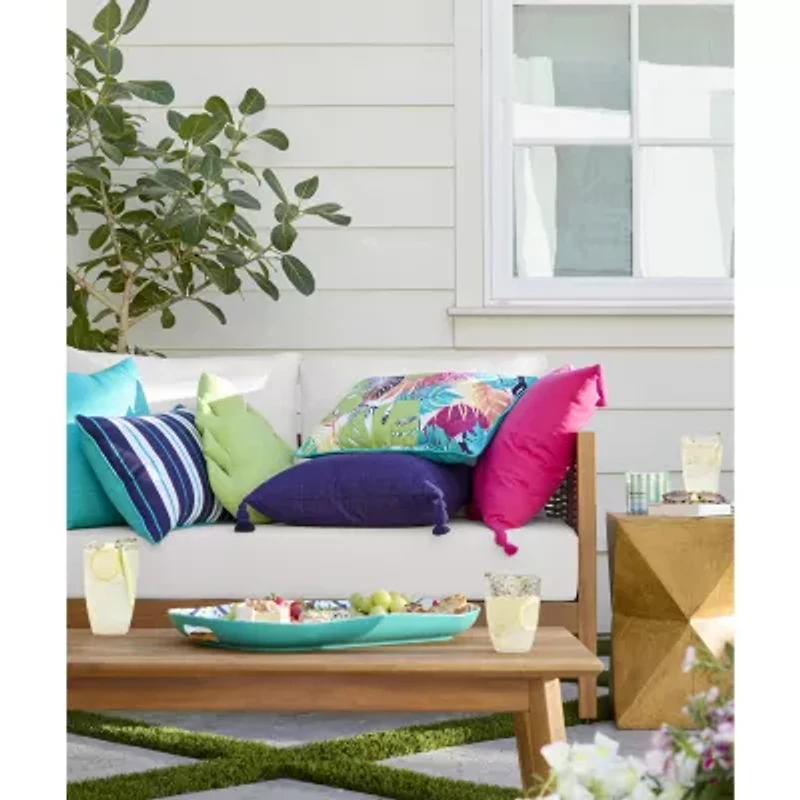 Turquoise Sun Monstera Deck Throw Pillow