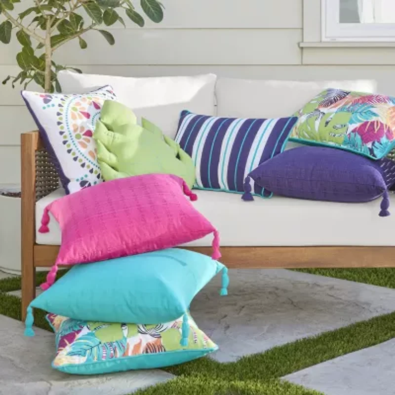 Turquoise Sun Monstera Deck Throw Pillow