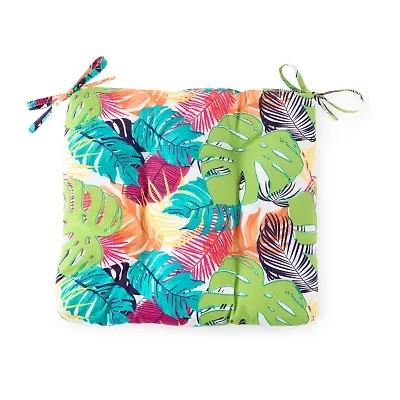 Turquoise Sun Leaf Print Patio Seat Cushion