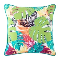 Turquoise Sun Printed Leaf Print Square Throw Pillow