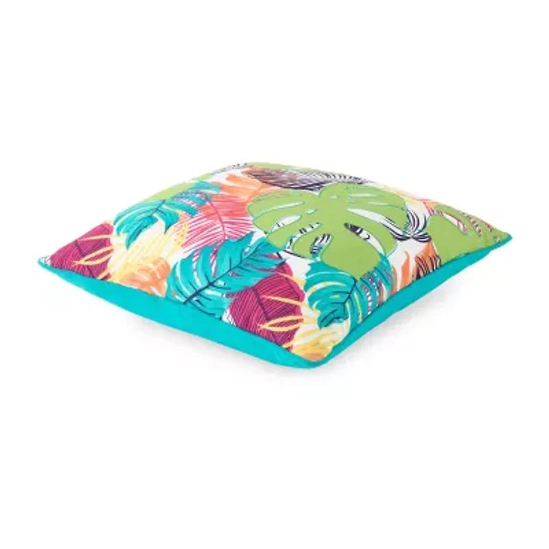 Turquoise Sun Printed Leaf Print Square Throw Pillow