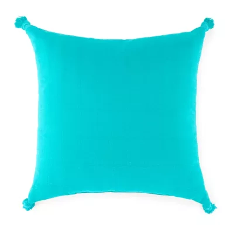 Turquoise Sun Textured With Tassels Throw Pillow