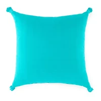 Turquoise Sun Textured With Tassels Throw Pillow
