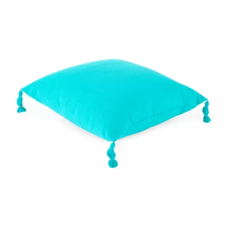 Turquoise Sun Textured With Tassels Throw Pillow