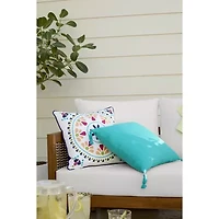 Turquoise Sun Textured With Tassels Throw Pillow