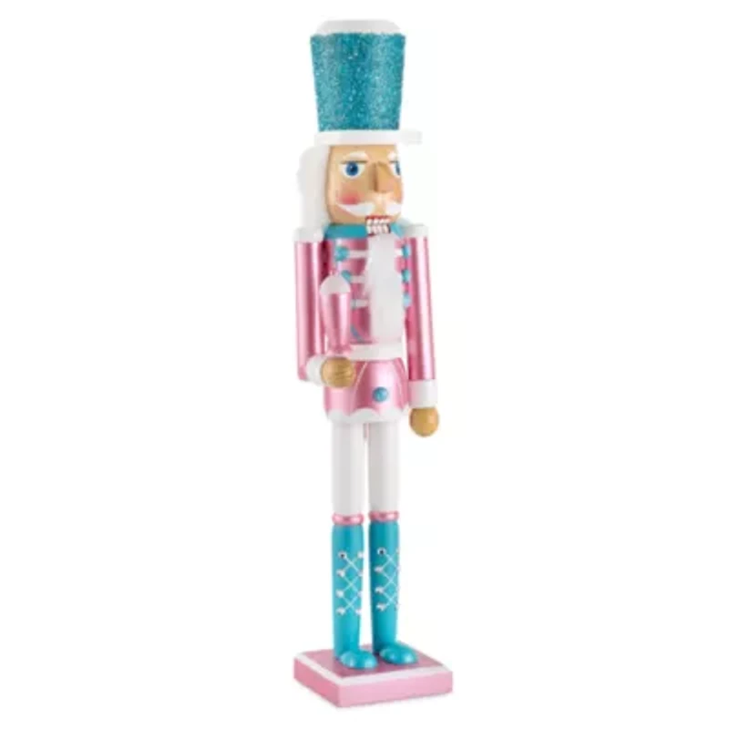 North Pole Trading Co. 24in Pink Wood Christmas Nutcracker