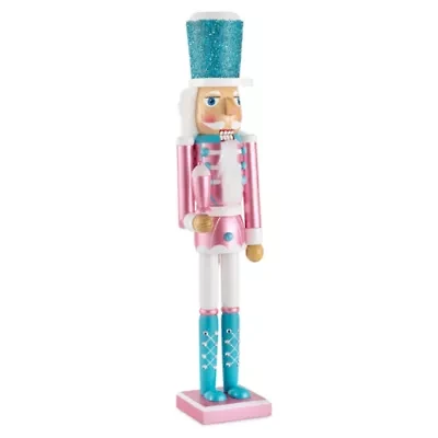 North Pole Trading Co. 24in Pink Wood Christmas Nutcracker
