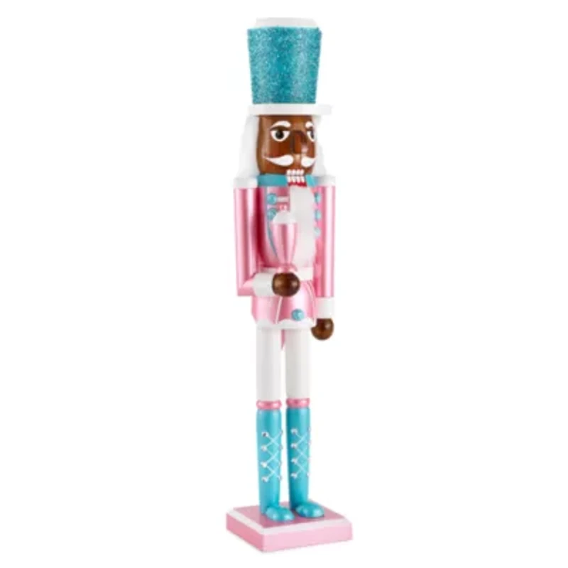North Pole Trading Co. 24in Pink African American Wood Christmas Nutcracker