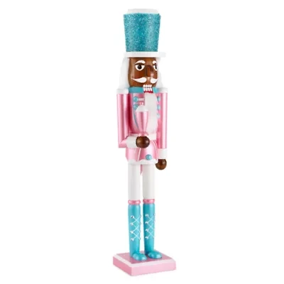 North Pole Trading Co. 24in Pink African American Wood Christmas Nutcracker