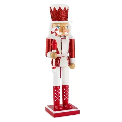 North Pole Trading Co. 14in Pepermint Staff Wood Christmas Nutcracker