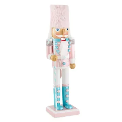 North Pole Trading Co. 14in Pink Soldier Wood Christmas Nutcracker