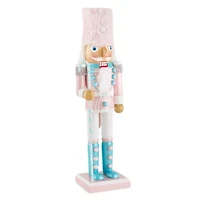 North Pole Trading Co. 14in Pink Soldier Wood Christmas Nutcracker