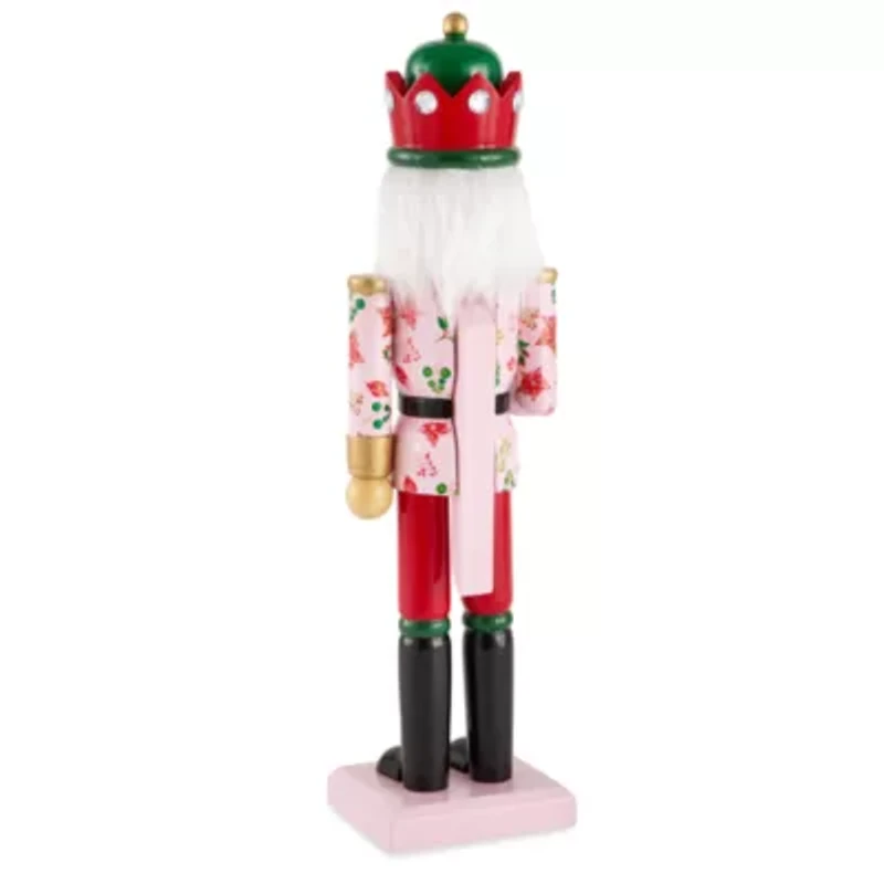 North Pole Trading Co. 14in Floral Jacket Wood Christmas Nutcracker