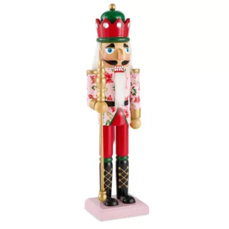 North Pole Trading Co. 14in Floral Jacket Wood Christmas Nutcracker