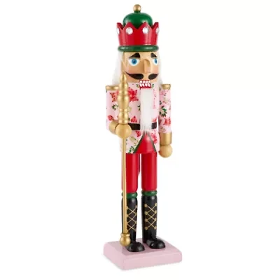 North Pole Trading Co. 14in Floral Jacket Wood Christmas Nutcracker