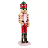 North Pole Trading Co. 14in Floral Jacket Wood Christmas Nutcracker