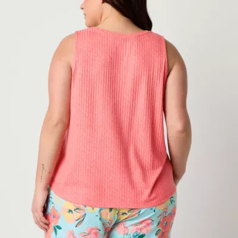 Sleep Chic Womens Rib V Neck Sleeveless Pajama Top