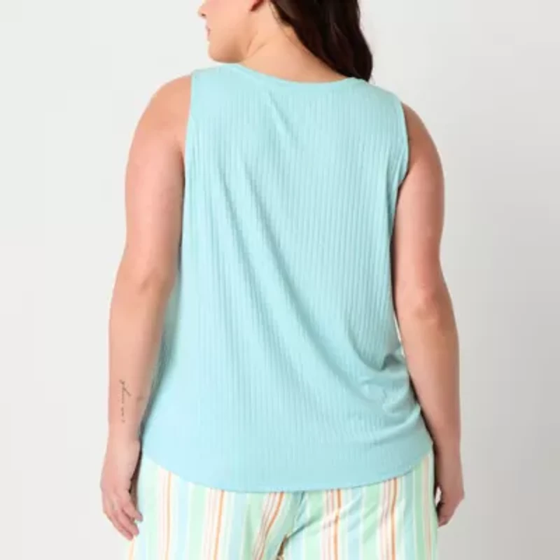 Sleep Chic Womens Rib V Neck Sleeveless Pajama Top