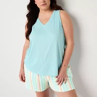 Sleep Chic Womens Rib V Neck Sleeveless Pajama Top