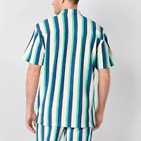 St. John's Bay French Terry Mens Short Sleeve Camp Shirt
