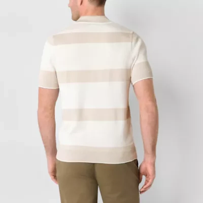 St. John's Bay Striped Polo Mens Short Sleeve Button Sweater