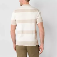 St. John's Bay Striped Polo Mens Short Sleeve Button Sweater