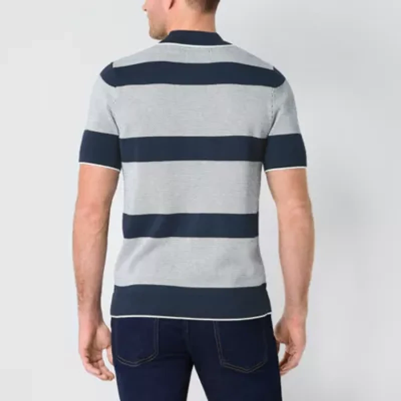 St. John's Bay Striped Mens Short Sleeve Button Polo Sweater