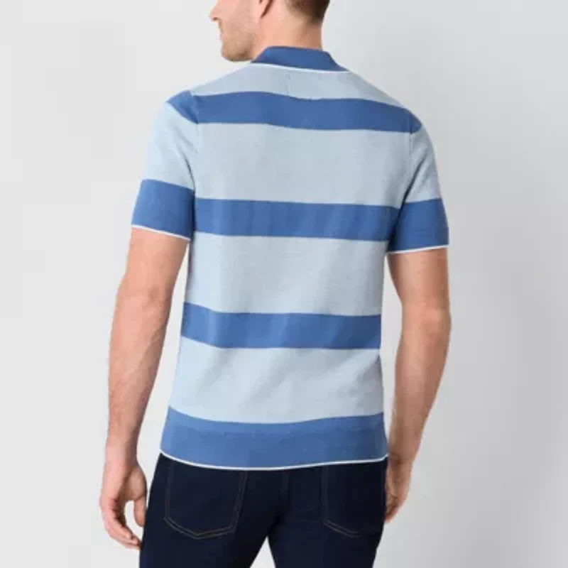 St. John's Bay Striped Mens Short Sleeve Button Polo Sweater