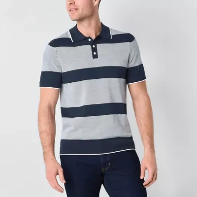 St. John's Bay Striped Mens Short Sleeve Button Polo Sweater