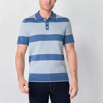 St. John's Bay Striped Mens Short Sleeve Button Polo Sweater