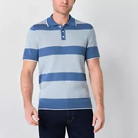 St. John's Bay Striped Mens Short Sleeve Button Polo Sweater