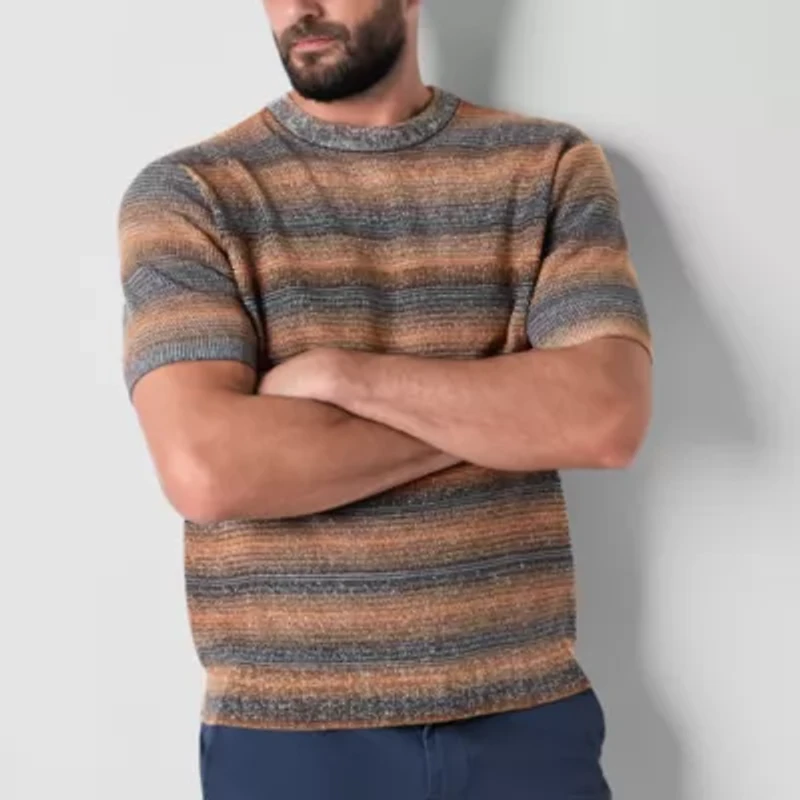 mutual weave Mens Crew Neck Short Sleeve Pullover Sweater