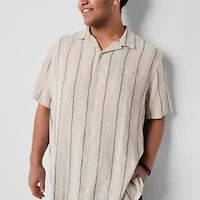 Arizona Mens Short Sleeve Fitted Classic Fit Big and Tall Button-Down Shirt