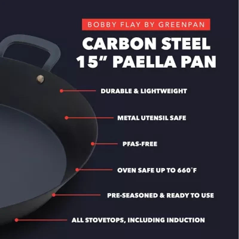 Bobby Flay By Greenpan Carbon Steel 15" Stir Paella Pan