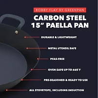 Bobby Flay By Greenpan Carbon Steel 15" Stir Paella Pan