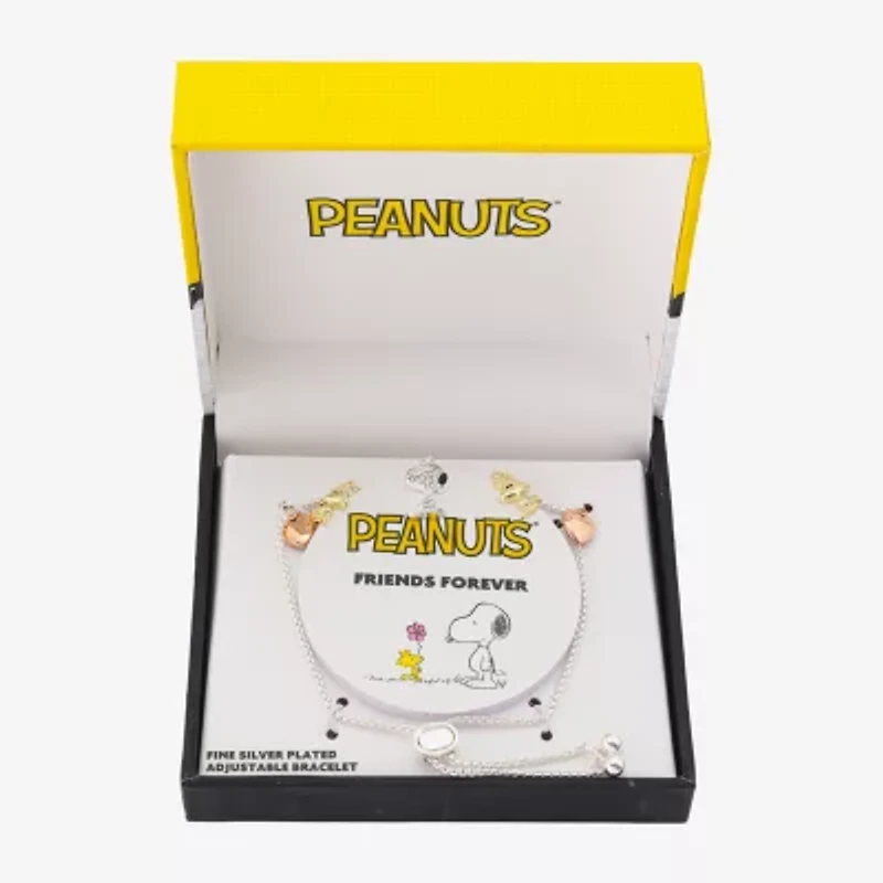 Womens Crystal 10K Gold Over Brass 14k Rose Gold Over Brass Heart Peanuts Snoopy Charm Bracelet