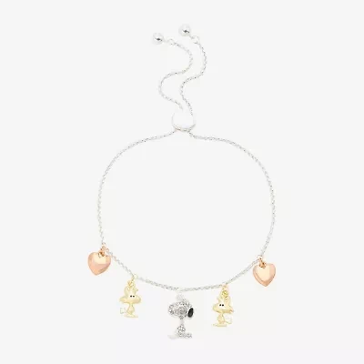 Womens Crystal 10K Gold Over Brass 14k Rose Gold Over Brass Heart Peanuts Snoopy Charm Bracelet