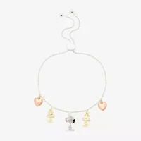 Womens Crystal 10K Gold Over Brass 14k Rose Gold Over Brass Heart Peanuts Snoopy Charm Bracelet