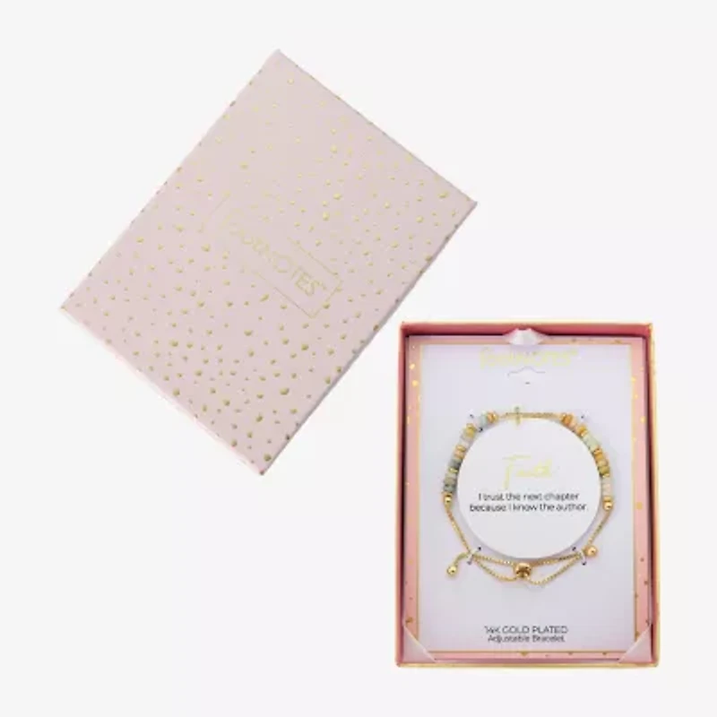 Footnotes Womens Champagne Amazonite 14K Gold Over Brass Cross Bolo Bracelet