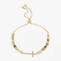 Footnotes Womens Champagne Amazonite 14K Gold Over Brass Cross Bolo Bracelet