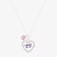 Disney Classics Womens Cubic Zirconia Pure Silver Over Brass Heart 16 Inch Pendant Necklace
