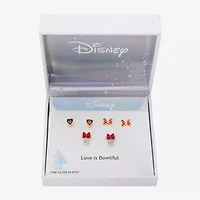 Disney Classics Womens Red Cubic Zirconia 14K Gold Over Brass Bow Minnie Mouse 3 Pair Earring Set