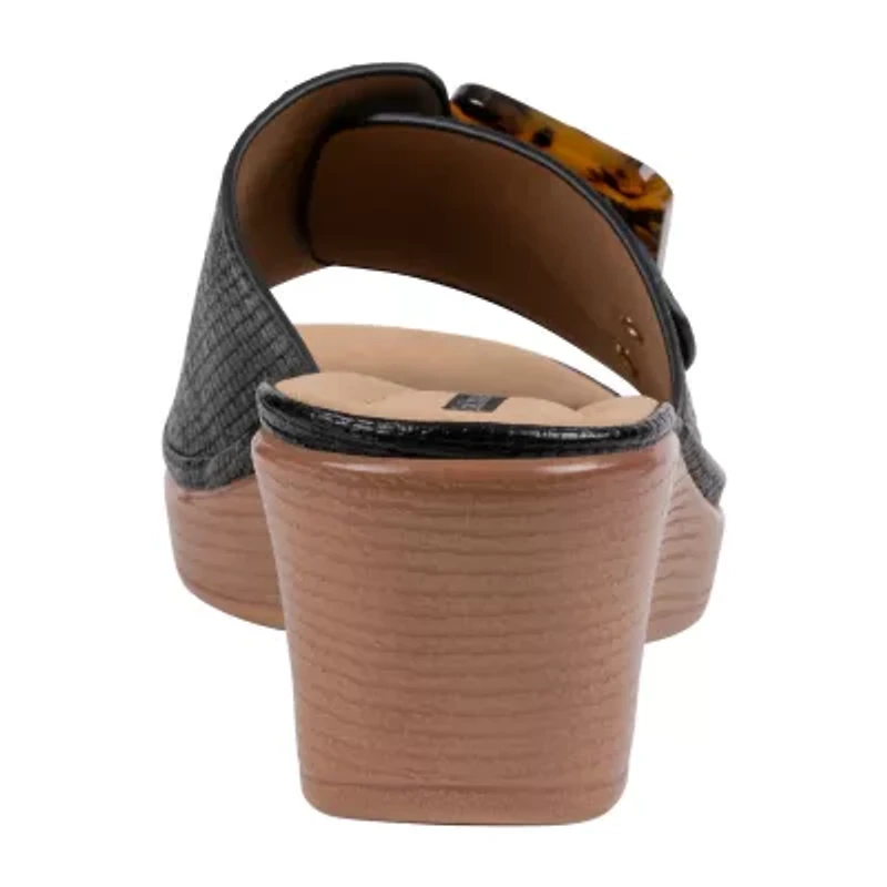 GC Shoes Womens Teri Woven Buckle Wedge Sandals