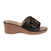 GC Shoes Womens Teri Woven Buckle Wedge Sandals